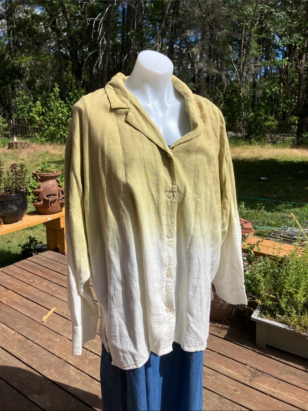 Jason Wu 3X linen flax dyed button front shirt NWT